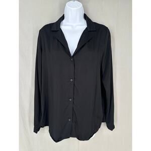 Elie Tahari Top Women Medium Black Satin Button Shirt Capsule Minimalist Classic